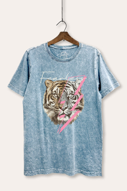 Fearless Tiger Lightning Graphic Mineral Wash Relaxed Tee