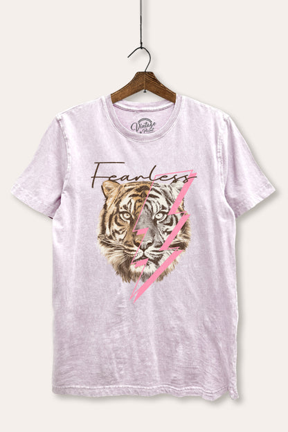 Fearless Tiger Lightning Graphic Mineral Wash Relaxed Tee