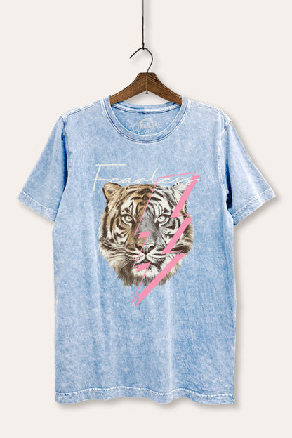 Fearless Tiger Lightning Graphic Mineral Wash Relaxed Tee