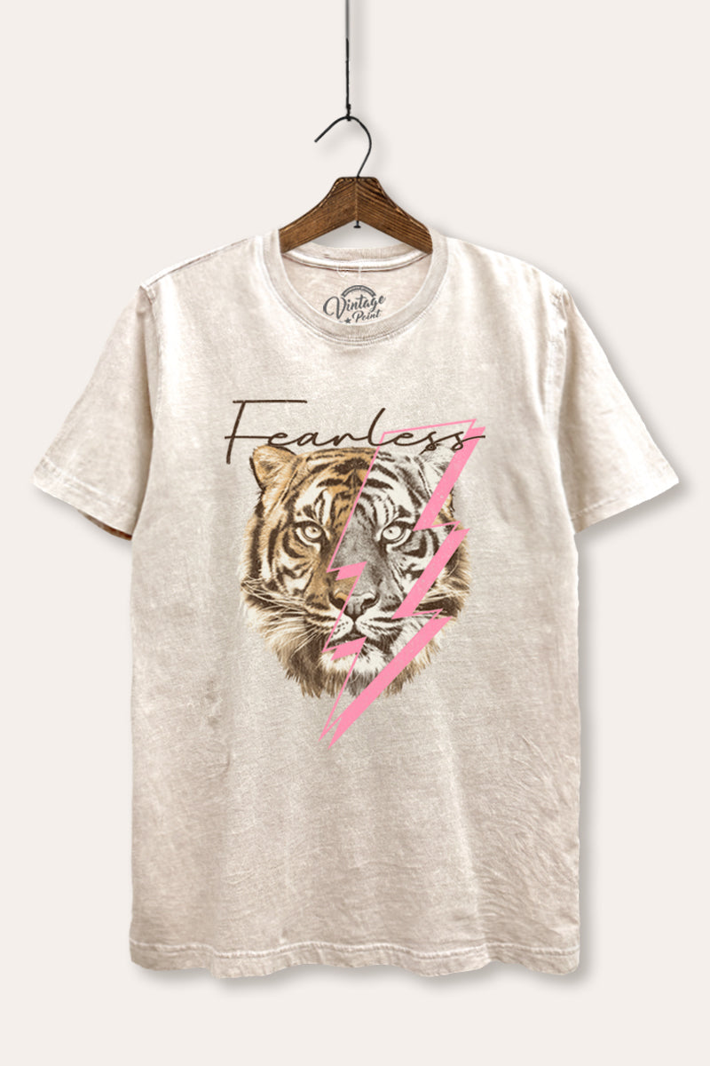 Fearless Tiger Lightning Graphic Mineral Wash Relaxed Tee