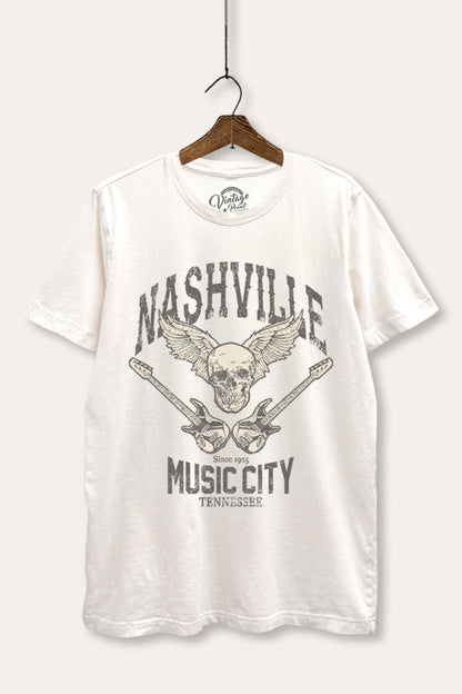 Nashville Music City Skull Graphic Mineral Wash Relaxed Tee