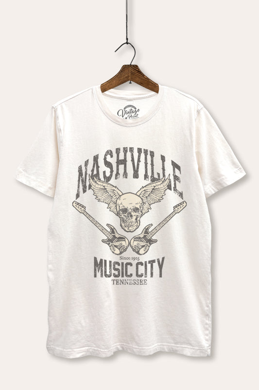 Nashville Music City Skull Graphic Mineral Wash Relaxed Tee