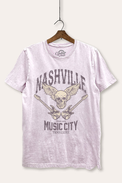 Nashville Music City Skull Graphic Mineral Wash Relaxed Tee