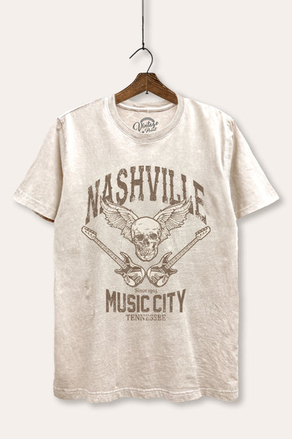 Nashville Music City Skull Graphic Mineral Wash Relaxed Tee