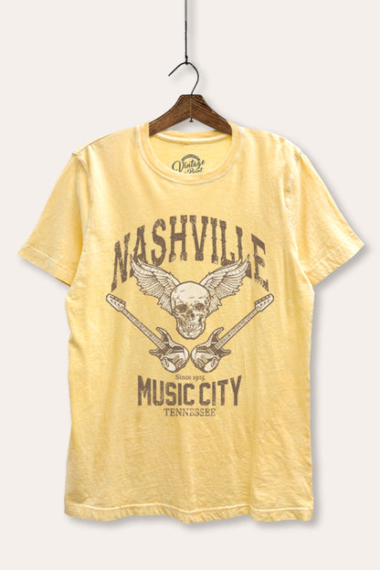 Nashville Music City Skull Graphic Mineral Wash Relaxed Tee