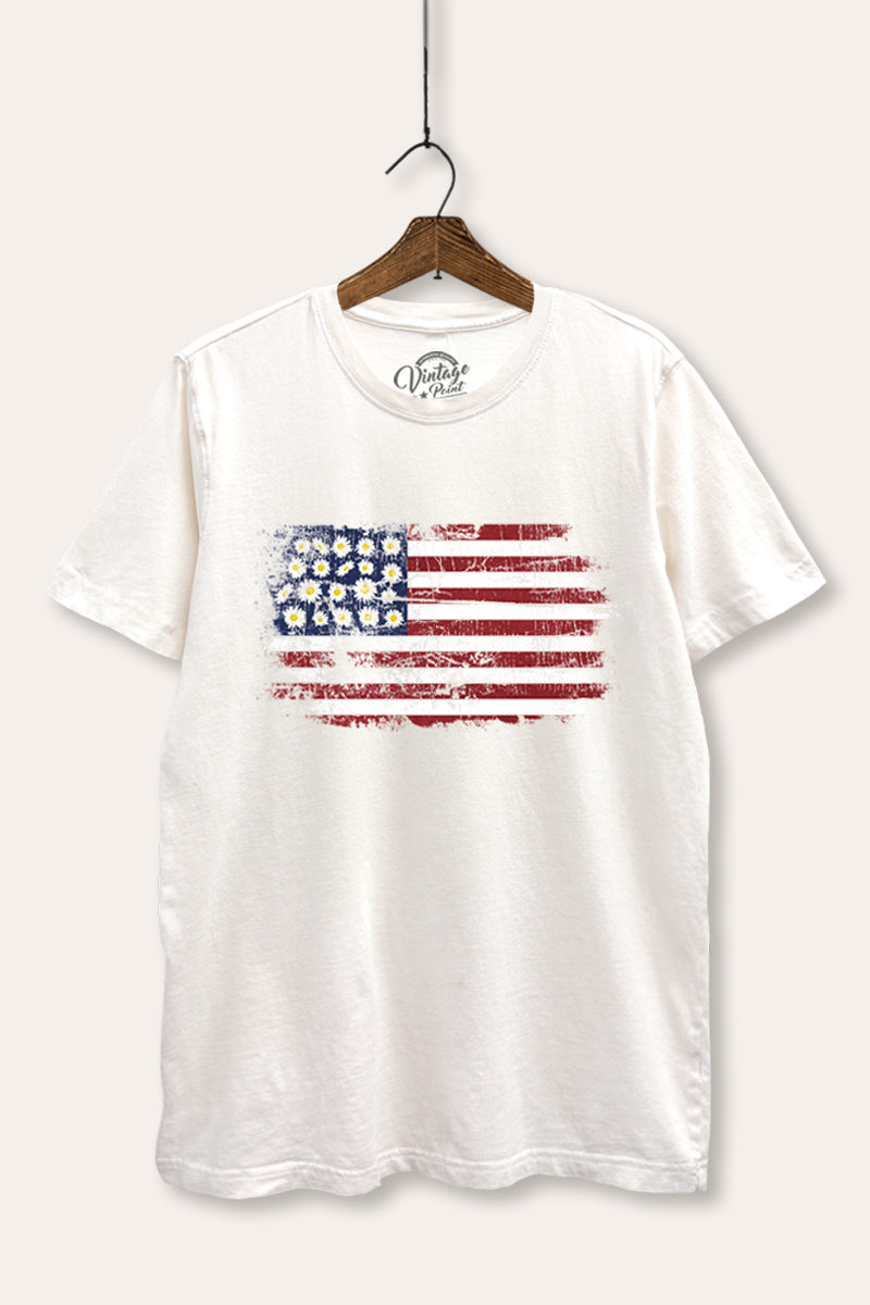 usa "flowers & stripes" flag mineral wash relaxed graphic t-shirt