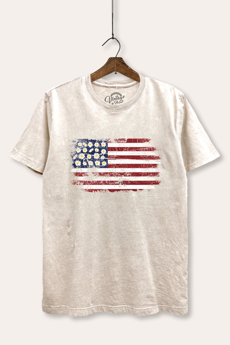 usa "flowers & stripes" flag mineral wash relaxed graphic t-shirt