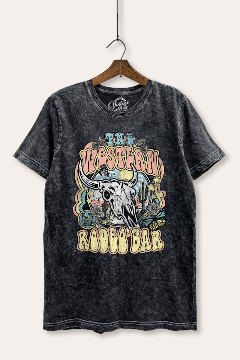 Western Rodeo Bar Retro Graphic Mineral Wash Relaxed Tee