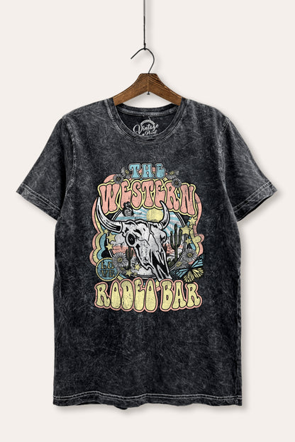 Western Rodeo Bar Retro Graphic Mineral Wash Relaxed Tee