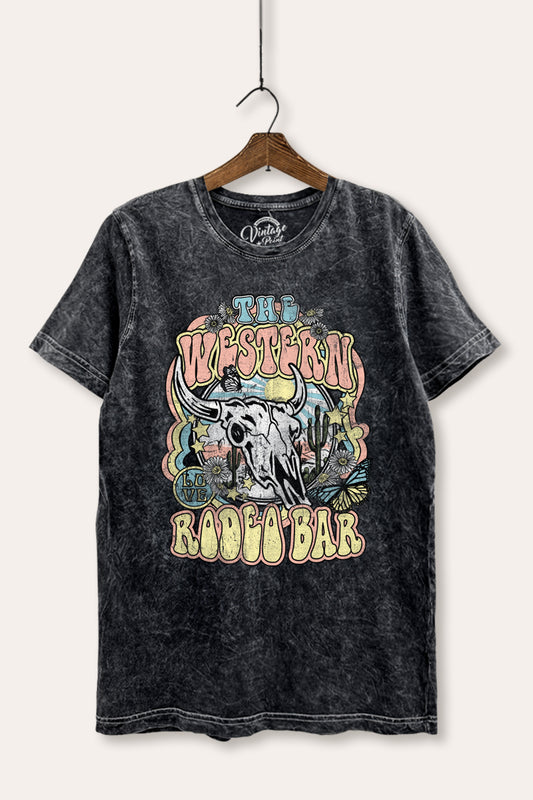 Western Rodeo Bar Retro Graphic Mineral Wash Relaxed Tee