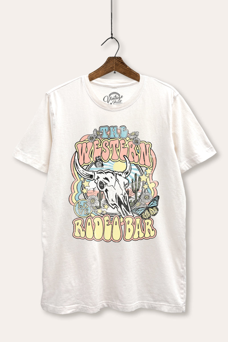 Western Rodeo Bar Retro Graphic Mineral Wash Relaxed Tee