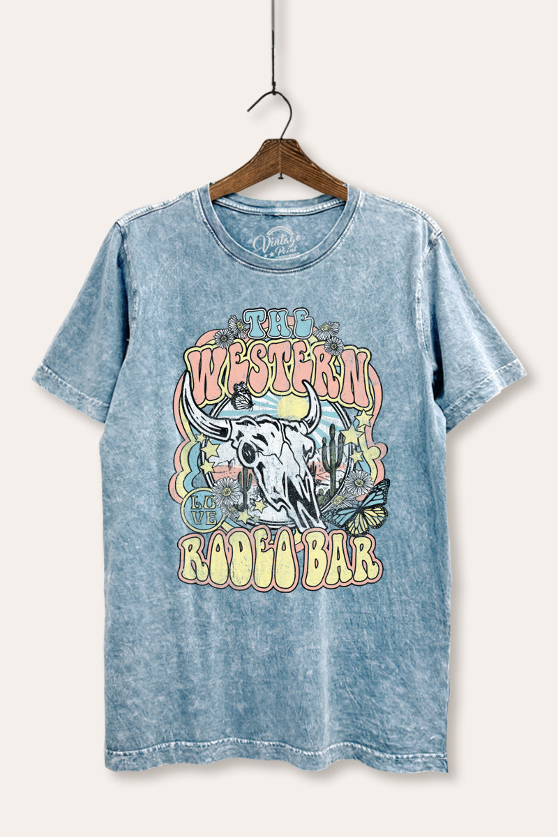 Western Rodeo Bar Retro Graphic Mineral Wash Relaxed Tee