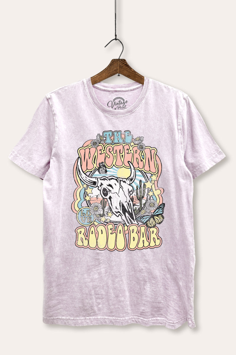 Western Rodeo Bar Retro Graphic Mineral Wash Relaxed Tee