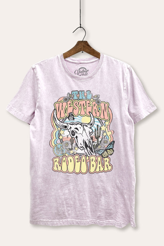 Western Rodeo Bar Retro Graphic Mineral Wash Relaxed Tee