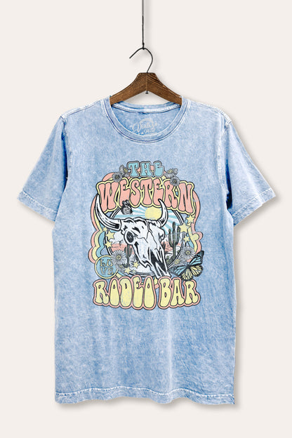 Western Rodeo Bar Retro Graphic Mineral Wash Relaxed Tee