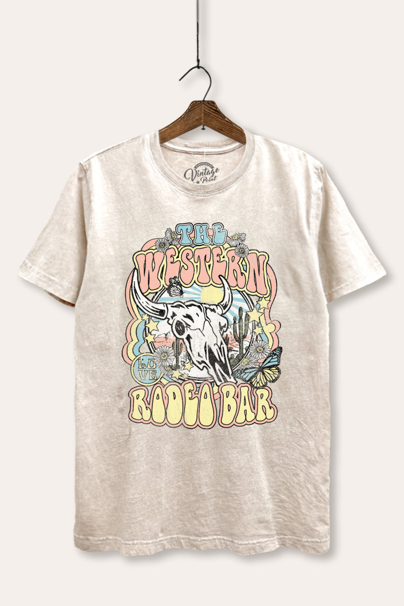 Western Rodeo Bar Retro Graphic Mineral Wash Relaxed Tee