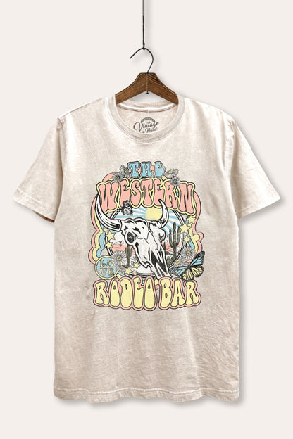 Western Rodeo Bar Retro Graphic Mineral Wash Relaxed Tee