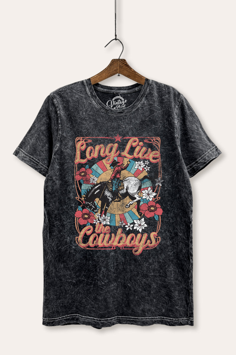 "long live the cowboys" mineral wash relaxed graphic t-shirt