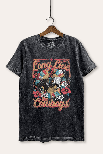 Long Live Cowboys Retro Graphic Mineral Wash Relaxed Tee