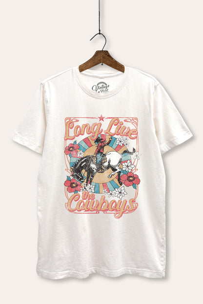 Long Live Cowboys Retro Graphic Mineral Wash Relaxed Tee