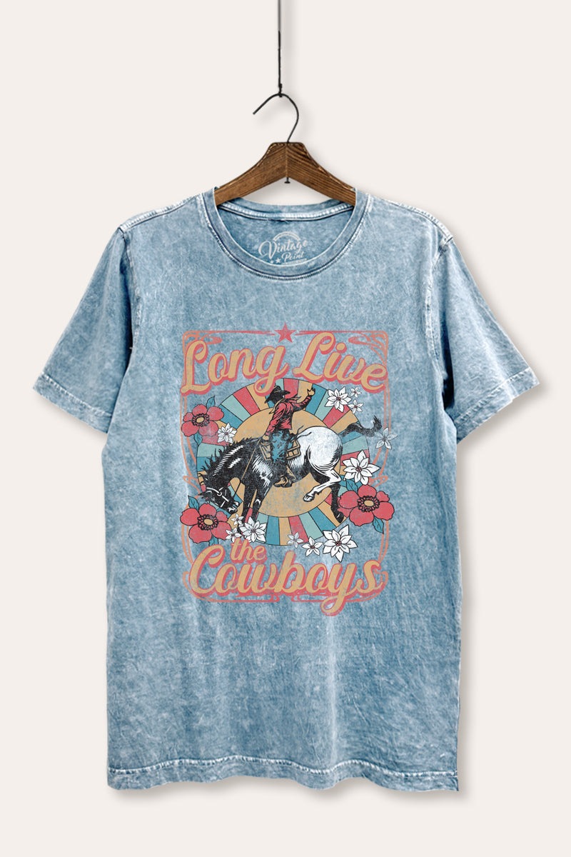 "long live the cowboys" mineral wash relaxed graphic t-shirt