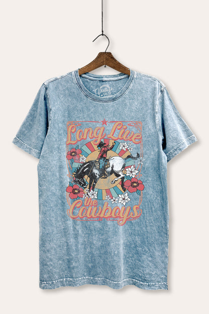 Long Live Cowboys Retro Graphic Mineral Wash Relaxed Tee