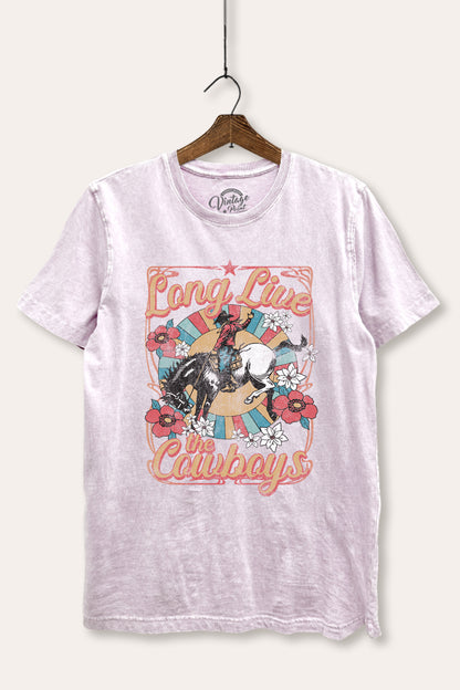 Long Live Cowboys Retro Graphic Mineral Wash Relaxed Tee