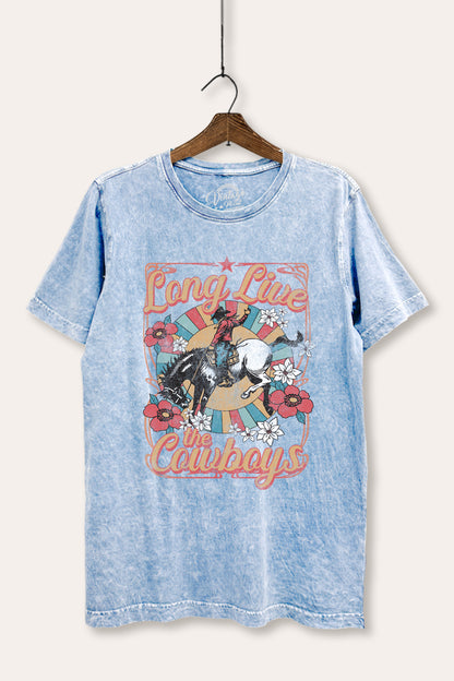 Long Live Cowboys Retro Graphic Mineral Wash Relaxed Tee