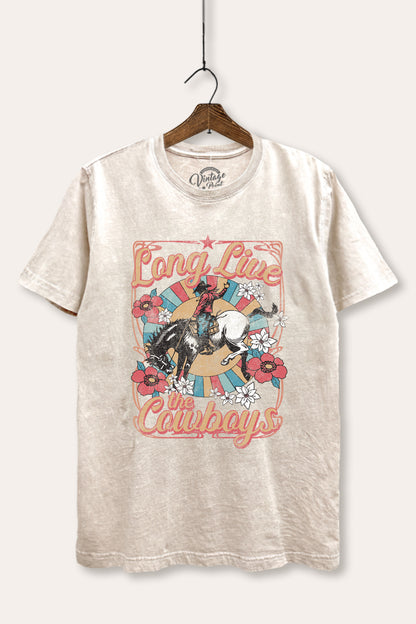 Long Live Cowboys Retro Graphic Mineral Wash Relaxed Tee