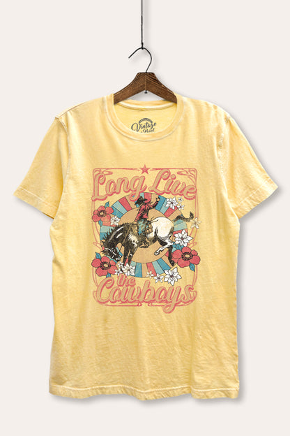 Long Live Cowboys Retro Graphic Mineral Wash Relaxed Tee