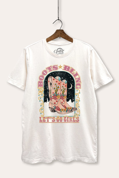 Cowgirl Boots Bling Stars Graphic Mineral Wash Relaxed Tee