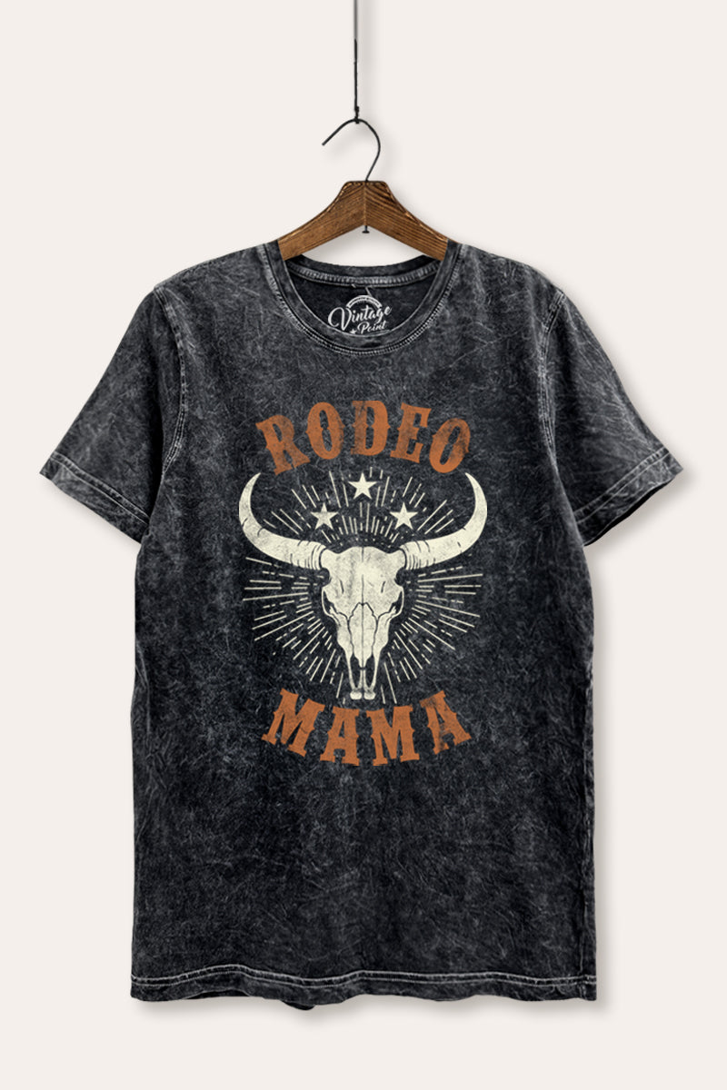 "rodeo mama" cow skull mineral wash relaxed western graphic t-shirt