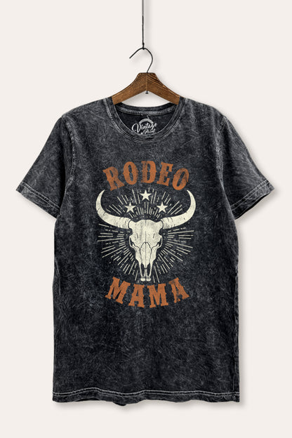 Rodeo Mama Western Skull Graphic Mineral Wash Relaxed Tee
