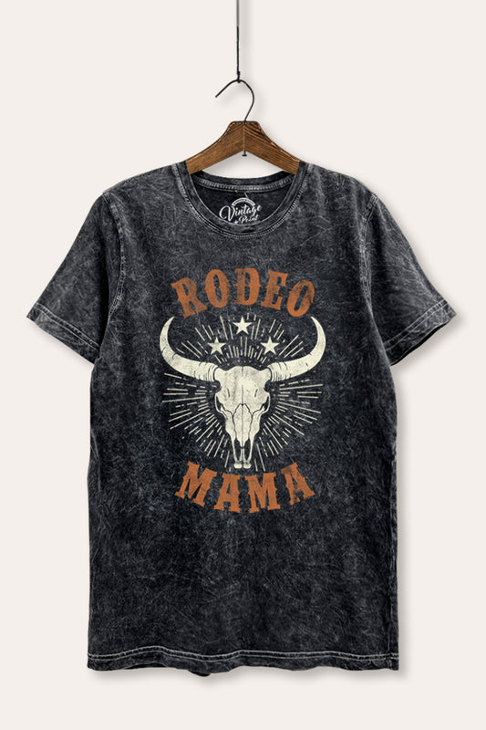 "rodeo mama" cow skull mineral wash relaxed western graphic t-shirt