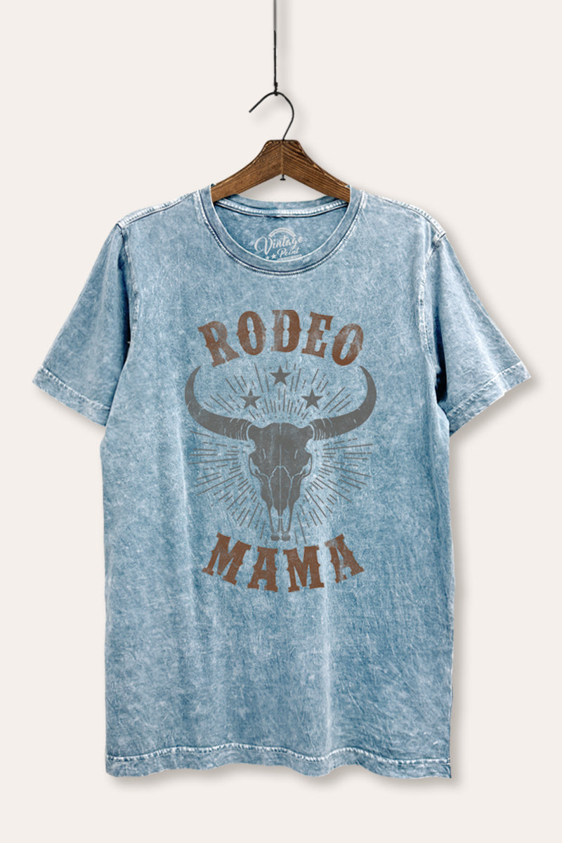 "rodeo mama" cow skull mineral wash relaxed western graphic t-shirt