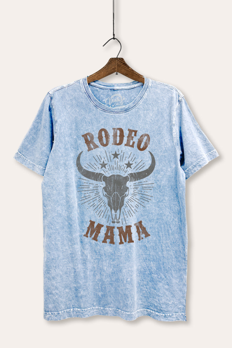 "rodeo mama" cow skull mineral wash relaxed western graphic t-shirt