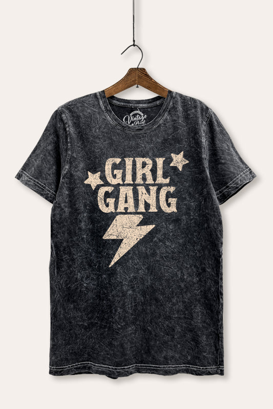 Girl Gang Lightning & Stars Graphic Mineral Wash Relaxed Tee