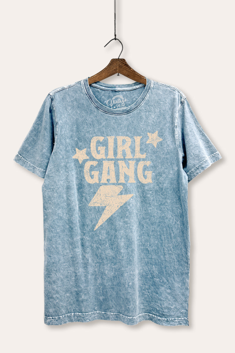 Girl Gang Lightning & Stars Graphic Mineral Wash Relaxed Tee