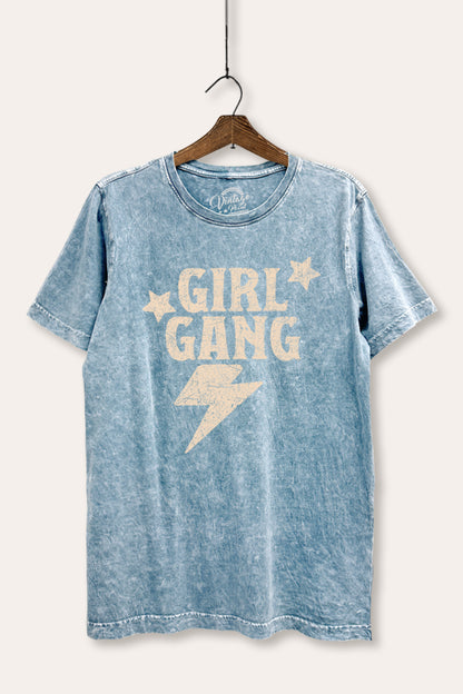 Girl Gang Lightning & Stars Graphic Mineral Wash Relaxed Tee
