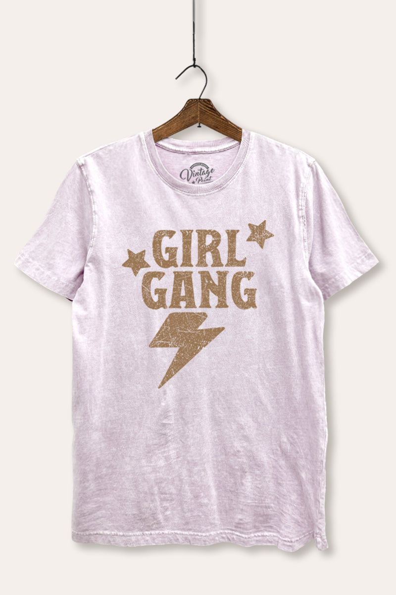 Girl Gang Lightning & Stars Graphic Mineral Wash Relaxed Tee