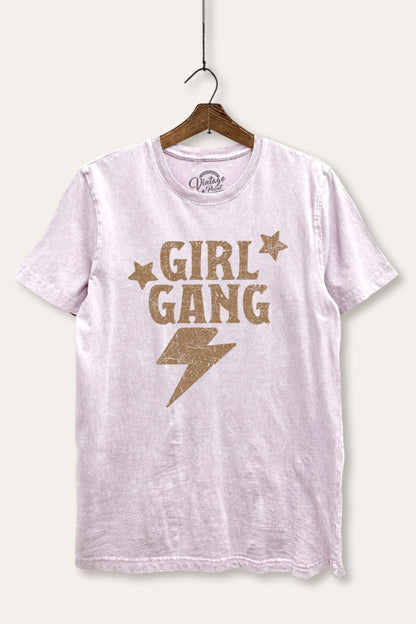 Girl Gang Lightning & Stars Graphic Mineral Wash Relaxed Tee