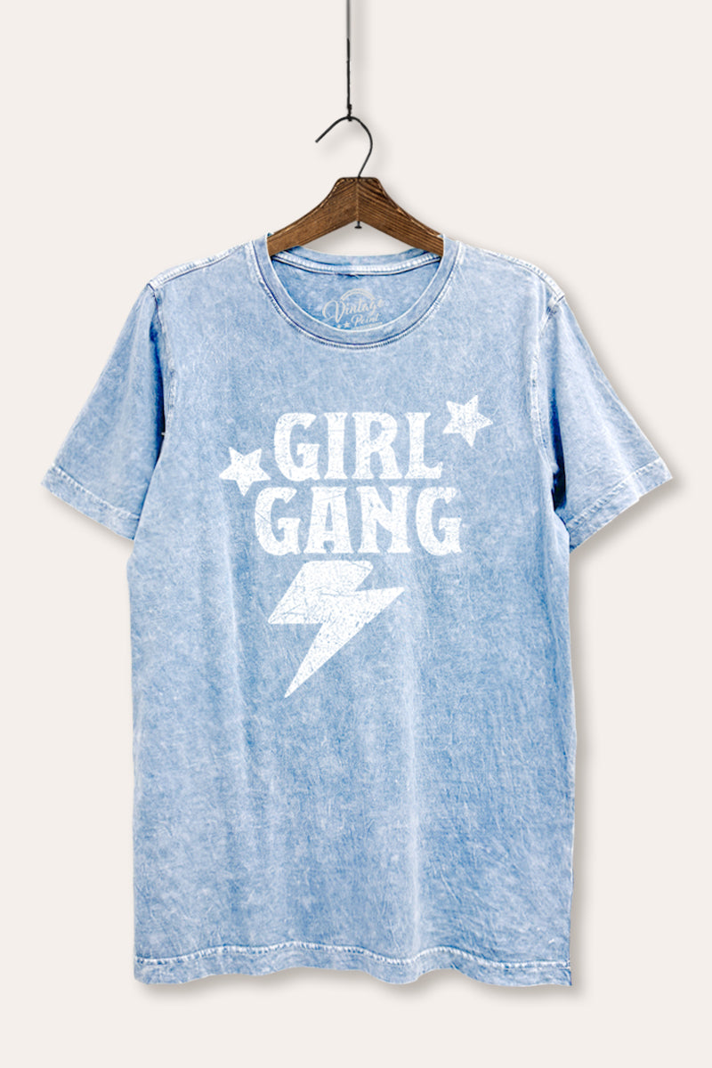 Girl Gang Lightning & Stars Graphic Mineral Wash Relaxed Tee