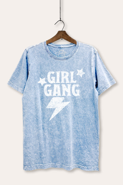 Girl Gang Lightning & Stars Graphic Mineral Wash Relaxed Tee