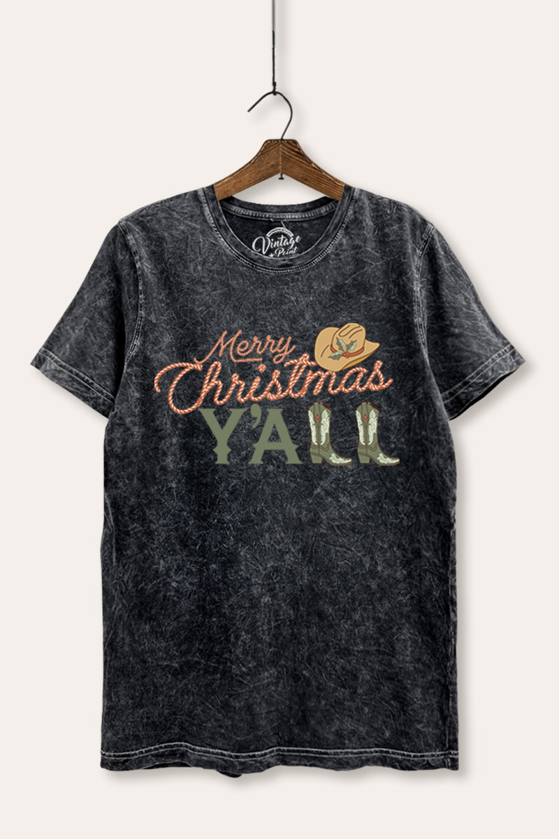 "merry christmas y'all" typography mineral wash relaxed t-shirt