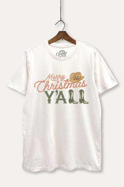 Merry Christmas Y'all Western Graphic Mineral Wash Relaxed Tee