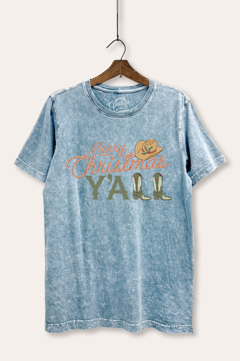 "merry christmas y'all" typography mineral wash relaxed t-shirt