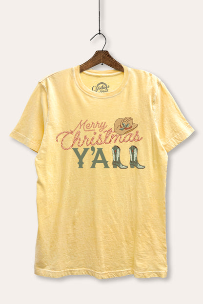 Merry Christmas Y'all Western Graphic Mineral Wash Relaxed Tee