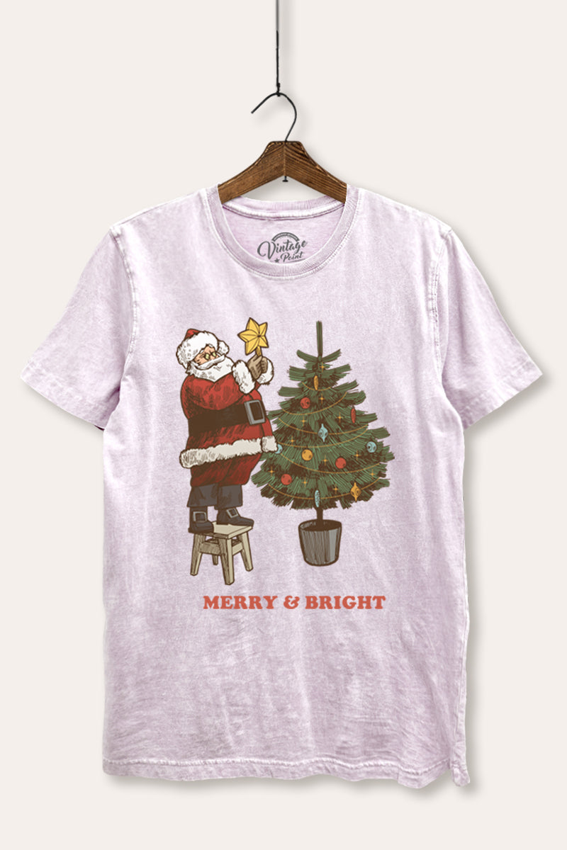 santa decorating christmas tree mineral wash relaxed graphic t-shirt