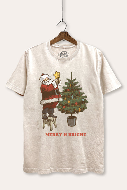 Santa & Christmas Tree Graphic Mineral Wash Relaxed Tee