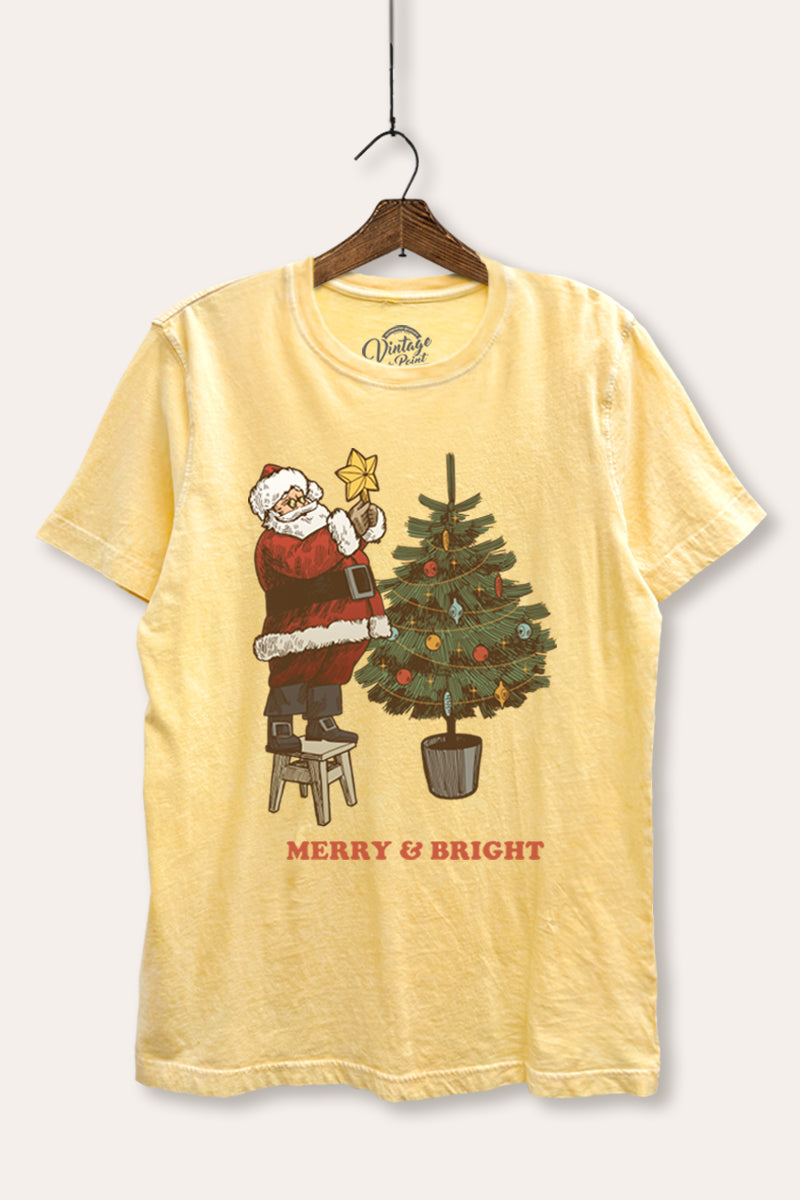santa decorating christmas tree mineral wash relaxed graphic t-shirt